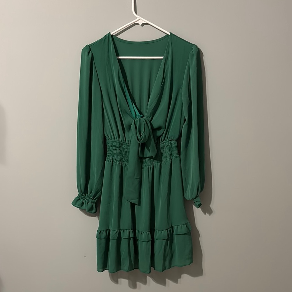 Green Ruffled Tie Front Sundress